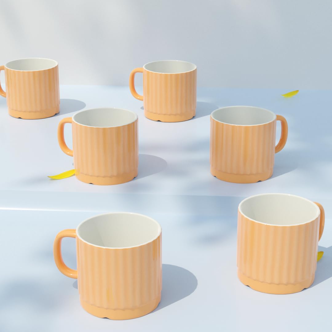 Orange Ceramic Fringe Tea Cups Set of 6