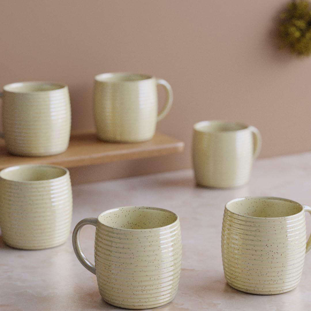 Cream Ring Ceramic Tea Cups Set of 6