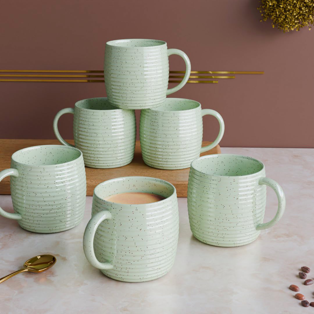 Minty Ring Ceramic Tea Cups Set of 6 (170ML)