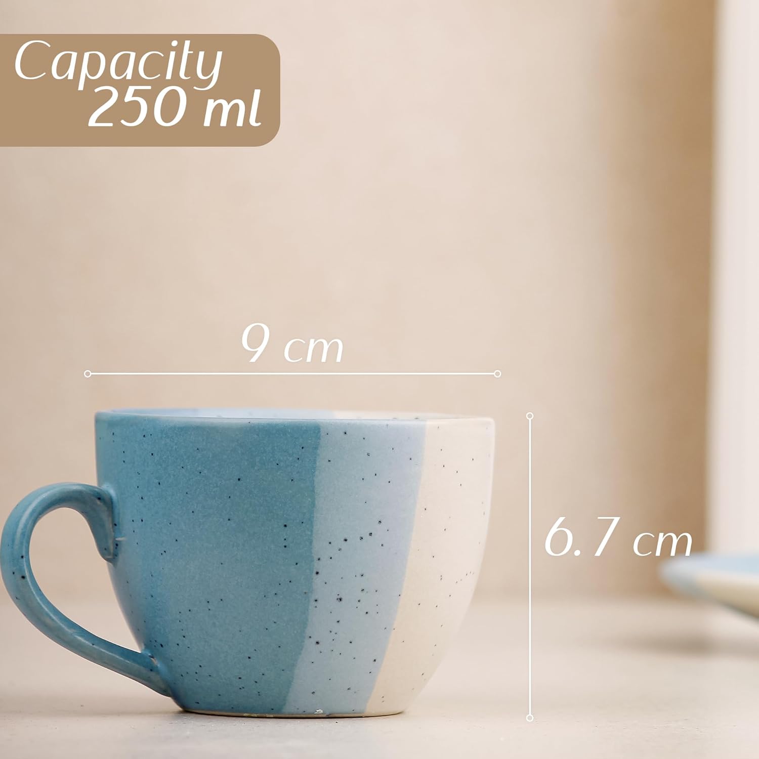 TT Blue Ceramic Cup Set of 2, 250ML