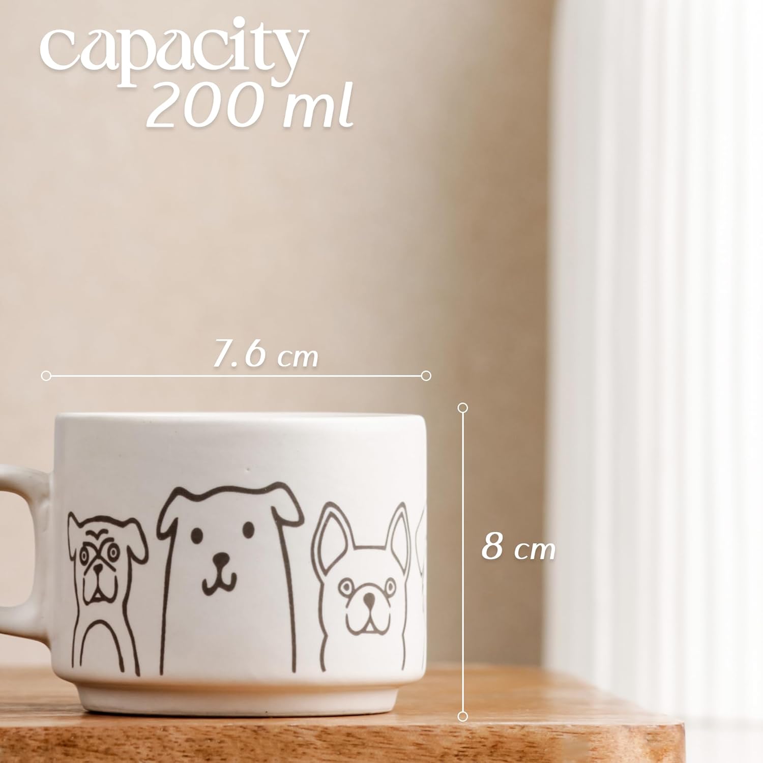 White Pawfect Ceramic Tea Cup Set of 6 (200 ML)