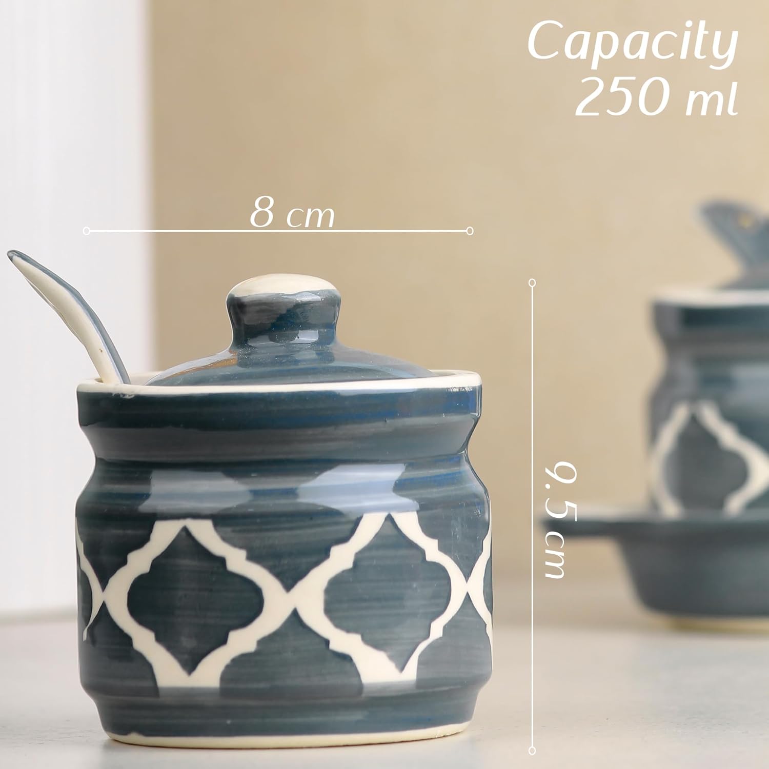 Grey Moroccan Ceramic Pickle Jar with Tray and Spoon