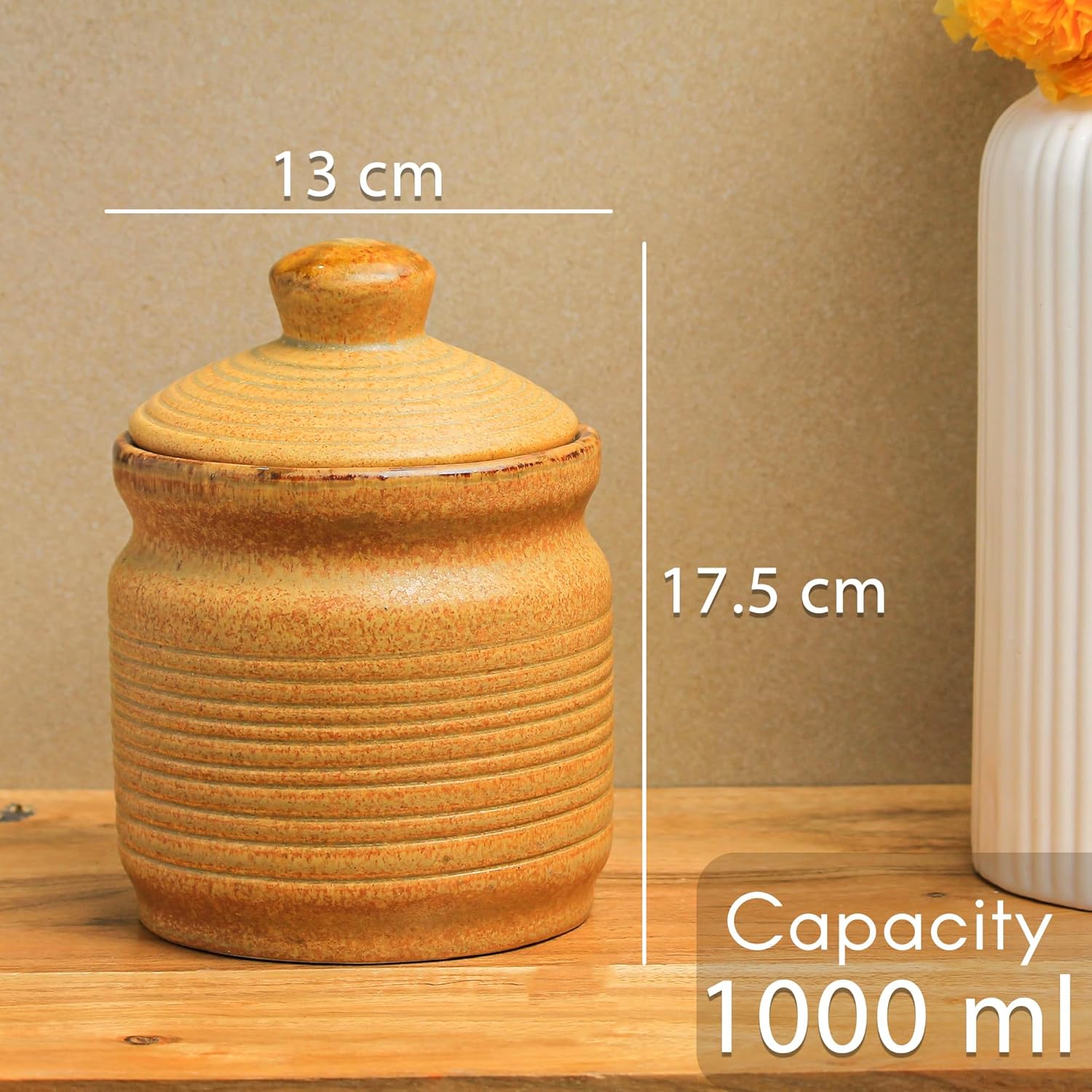 Brown Ceramic Pickle Jar (1000 ML) with Lid