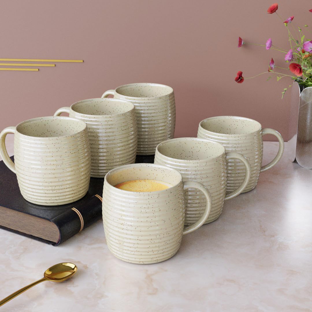 Cream Ring Ceramic Tea Cups Set of 6