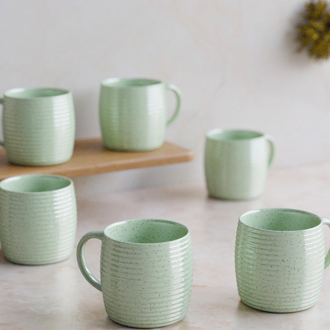 Minty Ring Ceramic Tea Cups Set of 6 (170ML)