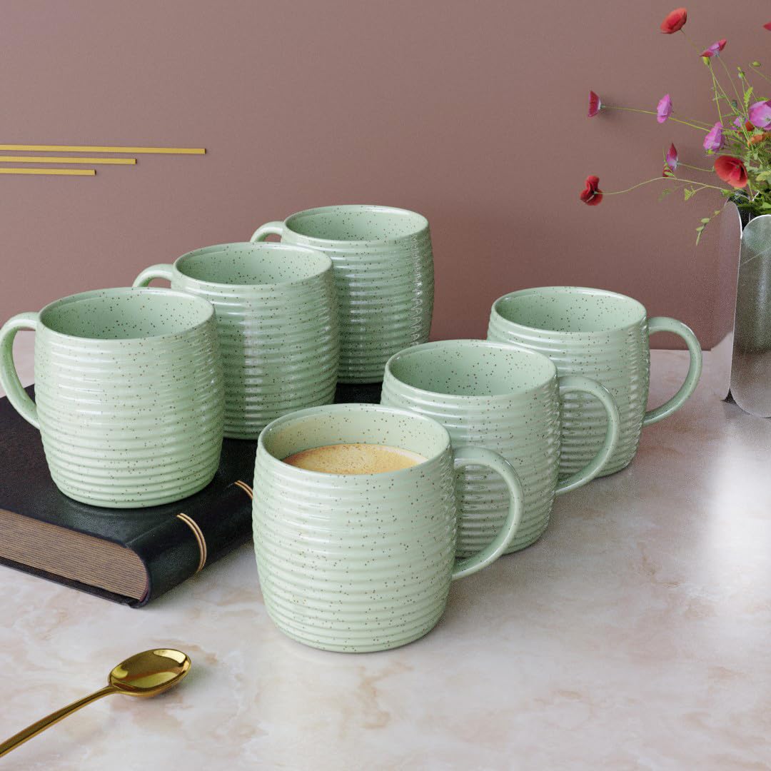 Minty Ring Ceramic Tea Cups Set of 6 (170ML)